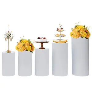 Elegant White Cylinder Stands for Party Decorations, 5-Piece Set for Desserts, Flowers, Gifts, and Events