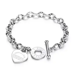 Stainless Steel Love Heart Charm Bracelet for Women  OT Clasp Bracelets Decorated Bracelet for Party Romantic Gift for Couple