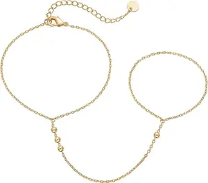 Gold Plated Hand Chain for Women, Dainty Cubic Zirconia Bracelet Ring Connected Handchain, Lightweight Trendy Jewelry for Daily & Party Wear