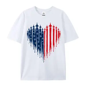 American Flag Airplane Heart Patriotic Cotton T-Shirt, 4th of July Graphic Tee, Comfort Casual Outfit, Perfect Gift For USA & Aviation Lovers, Ideal Independence Day & Summer Wear