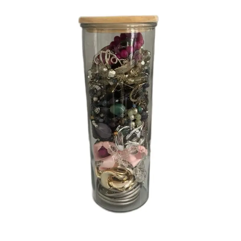 Jewelry Jar with Bamboo Lid - Storage Container for Accessories and Decor Items