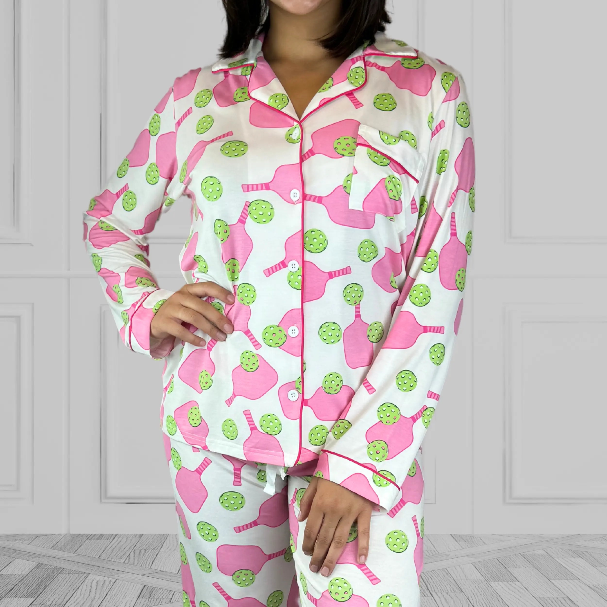 Willie J's Easy PJ's Bamboo Pickleball Print Pajamas Long Sleeve