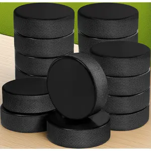 18 Pack Official Regulation Ice Hockey Pucks with 3 Reusable Mesh Bags, 3" Diameter 1" Thick 6oz Black Hockey Pucks for Training & Practice