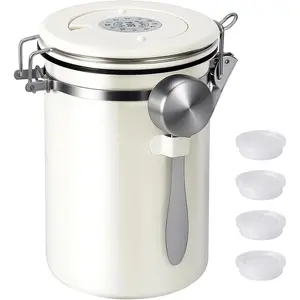 22OZ Airtight Stainless Steel Coffee Canister, Coffee Bean & Grounds Storage Container with Date Tracker & Measuring Scoop, Kitchen Food Jar for Cereal, Sugar, Tea, Flour, Ideal Gift
