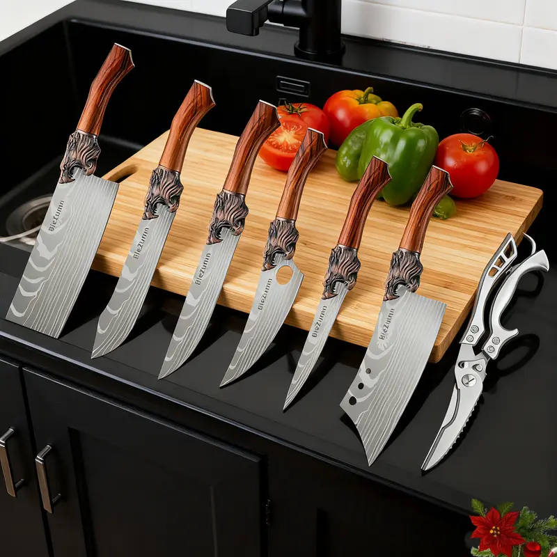 Knife Multicolor Premium Stainless Steel Cutlery Set Block Kitchen Knives super sharp kitchen knife Super Sharp masakan  rumahan