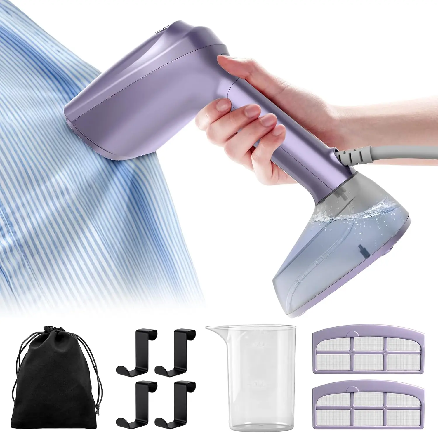 Portable Vacuum Garment Steamer & 2-in-1 Clothes Iron , 3500Pa Suction Handheld Clothes Steamer,Equipped with multiple modes， Mini Portable Travel Steamers for Clothes, Steaming & Ironing 2 in 1，400ml Water Tank (for 110-120V)