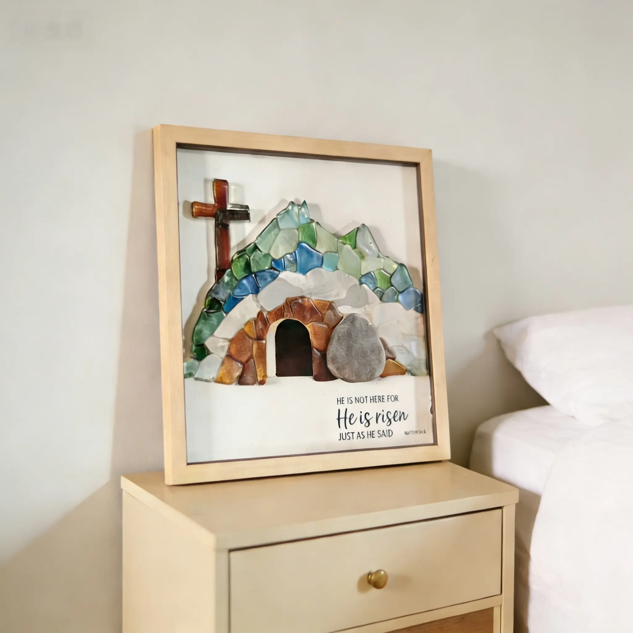 Creative Fun New Cute Risen Empty Tomb Frame Easter Decoration, 6in X 6in Decorative Piece, Perfect for Home & Office