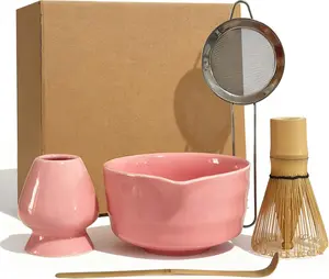 Matcha Whisk Set,  Matcha Kit Ceramic Bowl with Spout and  Whisk and Chasen Holder  Scoop Sifter for Matcha Lovers Ideal  5 count