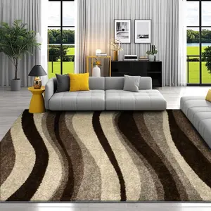 Velvet Soft Comfort Wave Texture Modern Pattern Print Rug, Home Decor Carpet, Living Room Large Mat, Sofa Pad, Bedroom Floor Mat