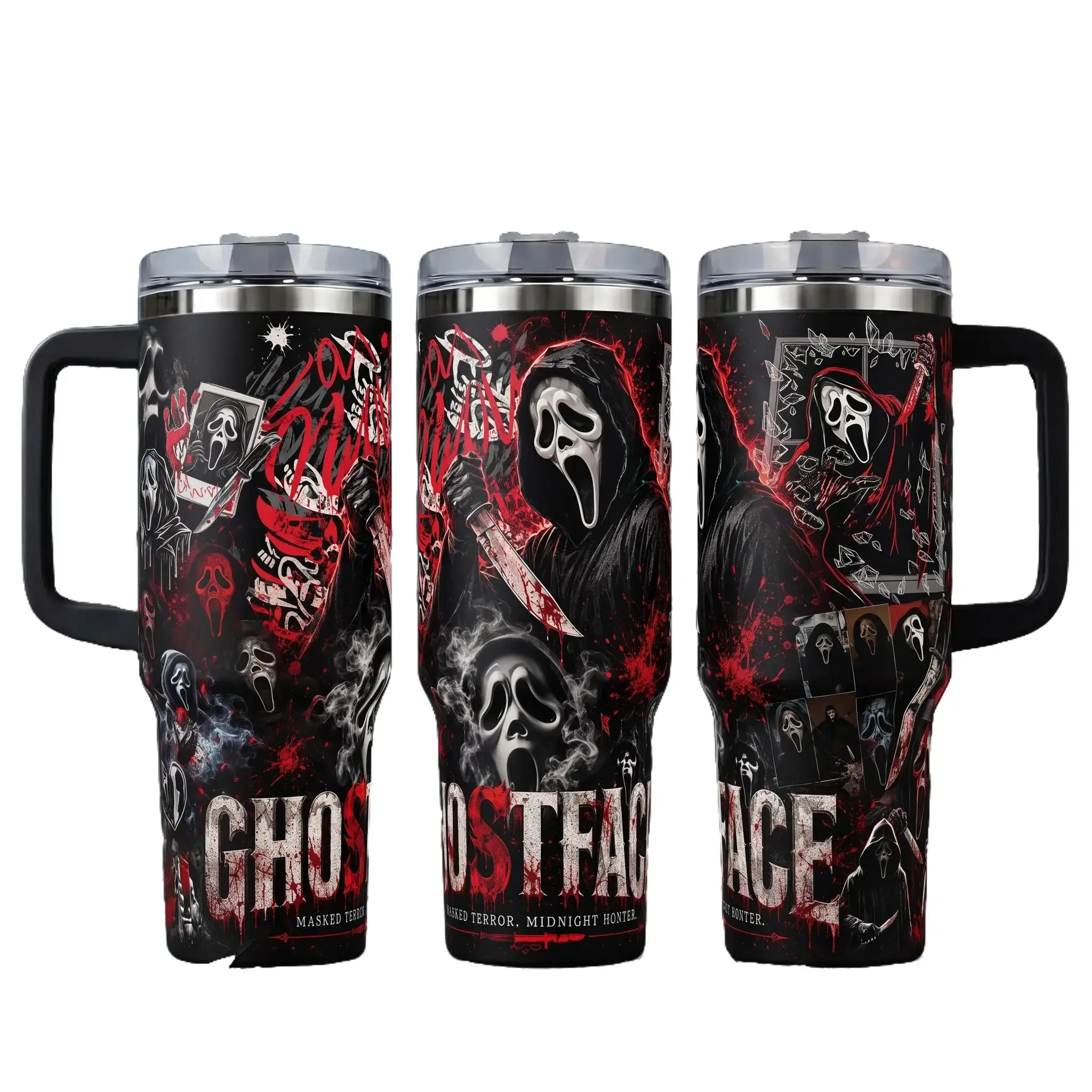 Ghostface Tumbler Collection, 40oz Travel Mugs with Handle & Straw - Iconic Horror Slasher Movie Designs, Perfect Gift for Scream Fans and Horror Movie Enthusiasts Drinkware Insulated