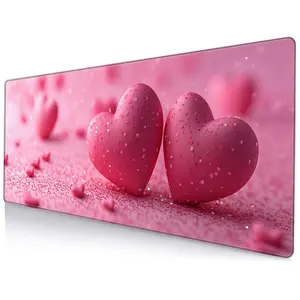 Pink Heart Pattern Mouse Pad, 1 Count Anti-slip Rubber Base Mouse Pad, Rectangle Gaming Mouse Pad, Office Desk Keyboard Mouse Mat for Home Office Game Room