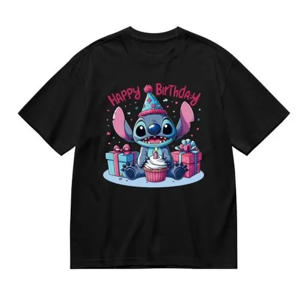 Disney Lilo & Stitch Birthday Collection Short Sleeve Graphic T-Shirt Cute Birthday Party Top for Girls Teens