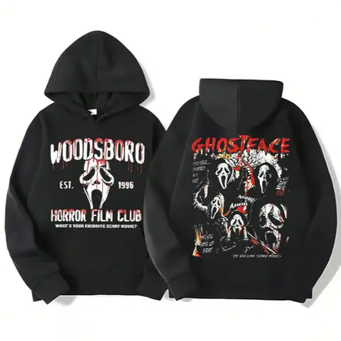 Men's Ghostface Hoodie or T-Shirt Tops - Classic Outerwear, Halloween Ready Horror Character Graphic Pullover, Spooky Casual Streetwear Merch for Horror Fans