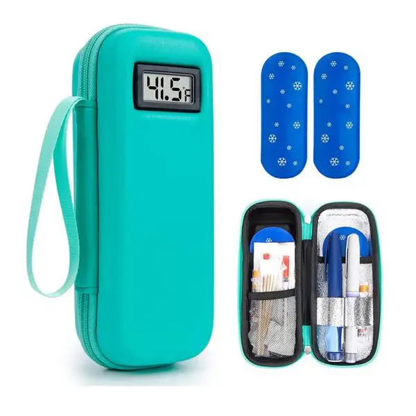 Insulin Cooler Travel Case with Temperature Display, Diabetes Travel Refrigeration Medical Box, Includes 2 Ice Packs for Daily Use, Insulated Portable Cooler, Travel Essentials