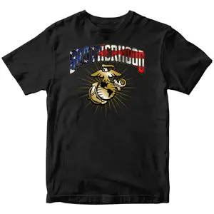 Men's Short-Sleeve Round Neck USMC Marines Brotherhood America Flag T-Shirt - Made in USA, Menswear Top, Military Pride Graphic Tee, Patriotic Gift for Veterans, Bold Freedom Casual Streetwear