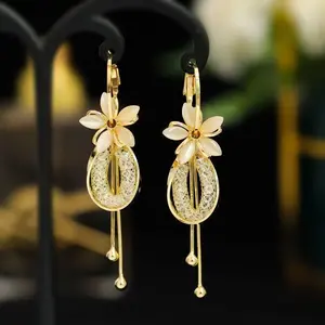 LisiZen Deni Fashion Multi-Way Floral Long Tassel Earrings Cat's Eye Stone Petal Dangles Unique Design Earrings DZEH4903