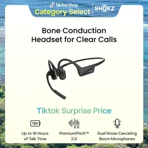 SHOKZ OpenComm2 - Open-Ear Bone Conduction Headphones, Wireless Bluetooth Computer Headsets with Noise Canceling Mic and Mute Button for Work, Call, Meeting, 16 Hours Talk Time for Mobile & PC, Black
