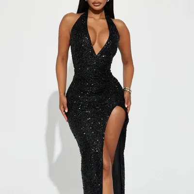 glam factor sequin maxi dress Sky's The Limit Ruffle Maxi Dress Sequin Blue