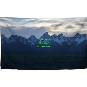 Ye Album Cover Tapestry - Polyester Wall Decor with Wyoming Mountains Print and "It's Awesome" Flag, bedroom decor, chill room accessories, anime room decor