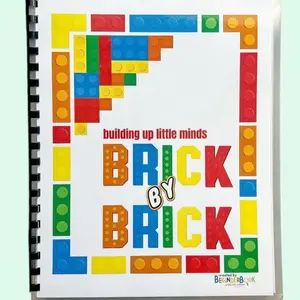 Building Up Little Minds Brick by Brick Reusable Workbook for Grades K-3 20-Page Laminated Activity Book with Math Logic Patterns Matching Critical Thinking Literacy & Creativity Activities