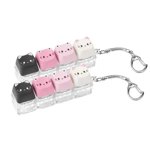 2 Pcs Keyboard Fidget Toy for Adult, Cute Cat Clicker Keyboard Fidget Keychain , Colorful 4-in-1 Loud Stress Relief Fidget Keyboard for Anxiety Decompression (Pink)