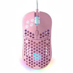 Belle Delphine X GHOST M1 UltraLight Gaming Mouse Kitty Pink with Programable RGB Lights Ergonomic Hexagon Design and 16.8 Million Backlight