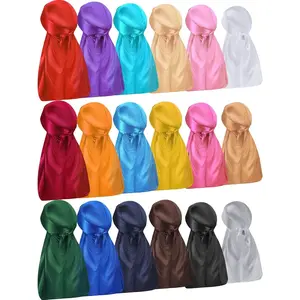 18 Pcs Silky Durag Headwraps Dorag for Men Women Waves Durags Pack with Long Tail and Wide Straps 18 Colors(Mixed Color)