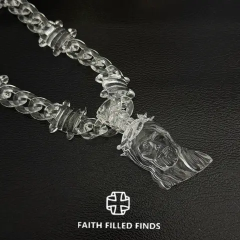 FaithFilledFinds Jesus Pendant Clear Barbed Wire Chain Necklace for Men, Women, Boys, Girls,  Trendy Daily Wear Necklace for Streetwear, Birthday Gifts, Christmas Gifts, and Party Accessories