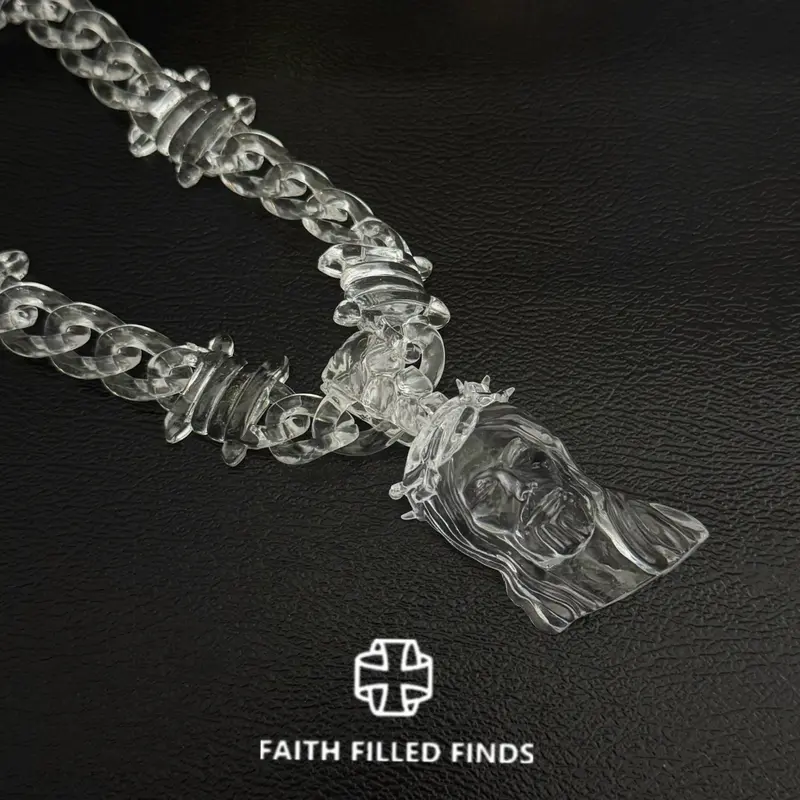 FaithFilledFinds Jesus Pendant Clear Barbed Wire Chain Necklace for Men, Women, Boys, Girls, Trendy Daily Wear Necklace for Streetwear, Birthday Gifts, Christmas Gifts, and Party Accessories