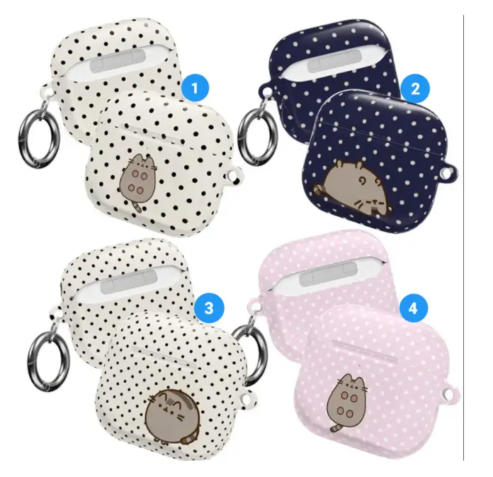 [Cute Cat Preppy Style] Polka Dot Cat AirPods Case for AirPods Pro 3/2/1 & AirPods 4/3/2/1, White Black Navy Pink Cat Face Pattern Soft TPU Shockproof Protective Cover, Wireless Charging Compatible