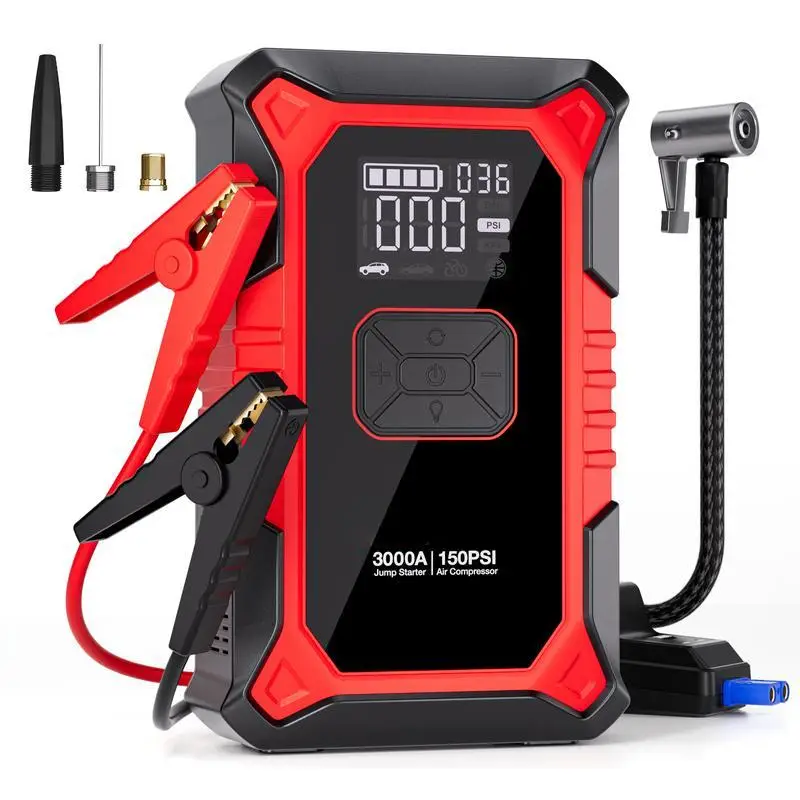 A3 3000A Portable Car Jump Starter & 150PSI Air Compressor - Ideal for 9.0L Gas & 6.5L Diesel Vehicles - Compact & Powerful Tire Inflator