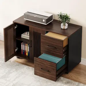 Tribesigns 2-Drawer File Cabinet With Wheels, Home Office Storage Solution, Dark Walnut & Black Design