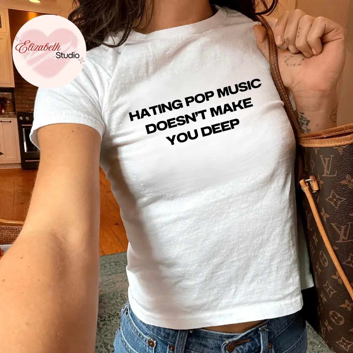 Hating Pop Music Doesn’t Make You Deep Baby Tee, Funny Music Quote Shirt, Sarcastic Graphic Tee, Indie Aesthetic Shirt, Trendy Statement Tee, Pop Culture Baby Tee