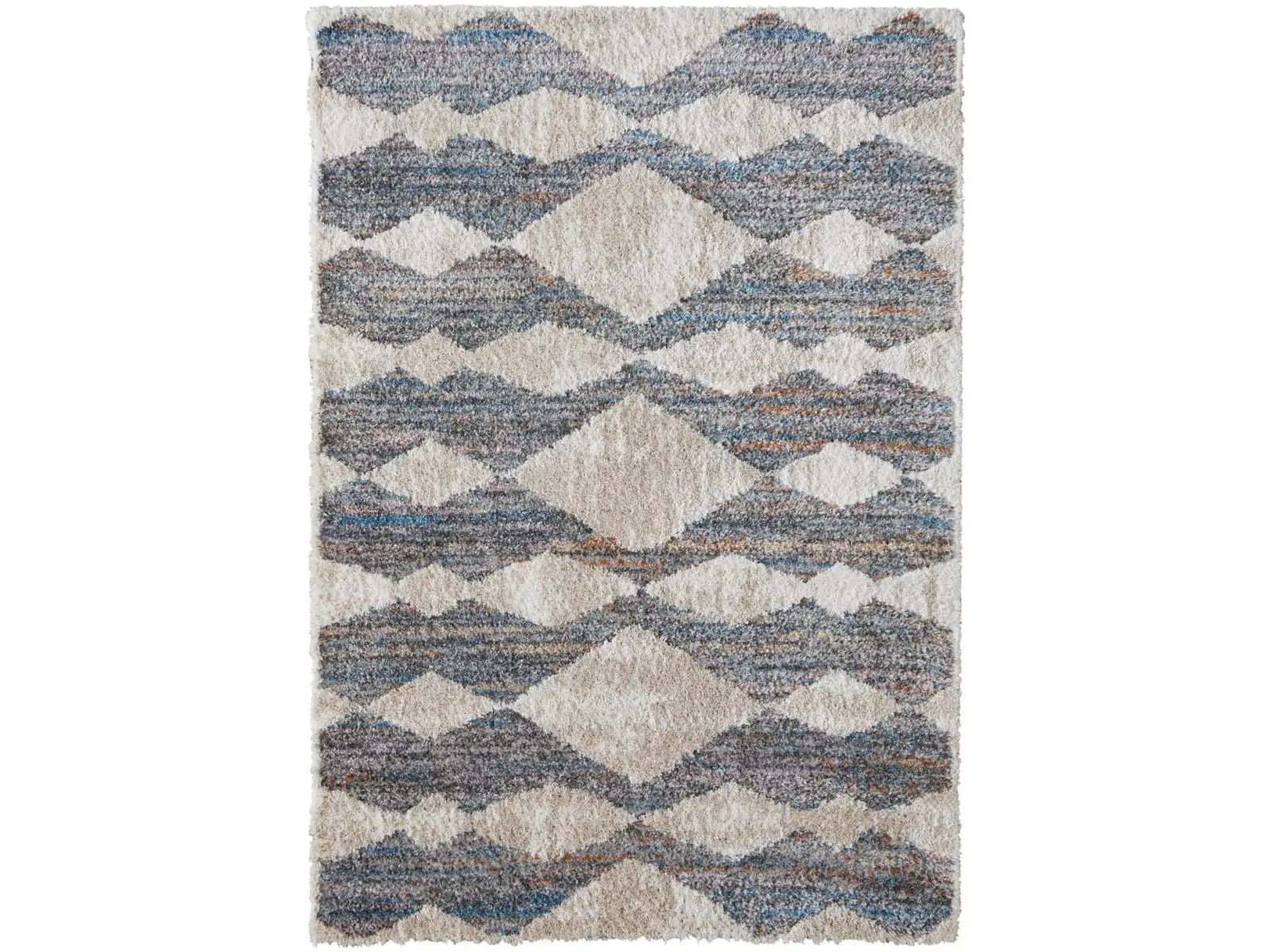 212 MAIN Modern Rectangle Size Area Rug - 5x8 ft., Tan, Ivory & Blue Chevron Print, Power Loomed Polyester Blend, Stain Proof