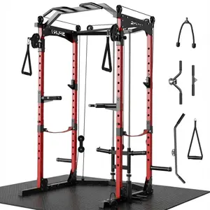 1600LB Heavy-Duty Power Cage for Home Gym – Multi-Functional Squat Rack with Dual Pulley Cable Crossover, LAT Pulldown, Dip Bars, J-Hooks, Landmine – Full Body Strength Training Equipment