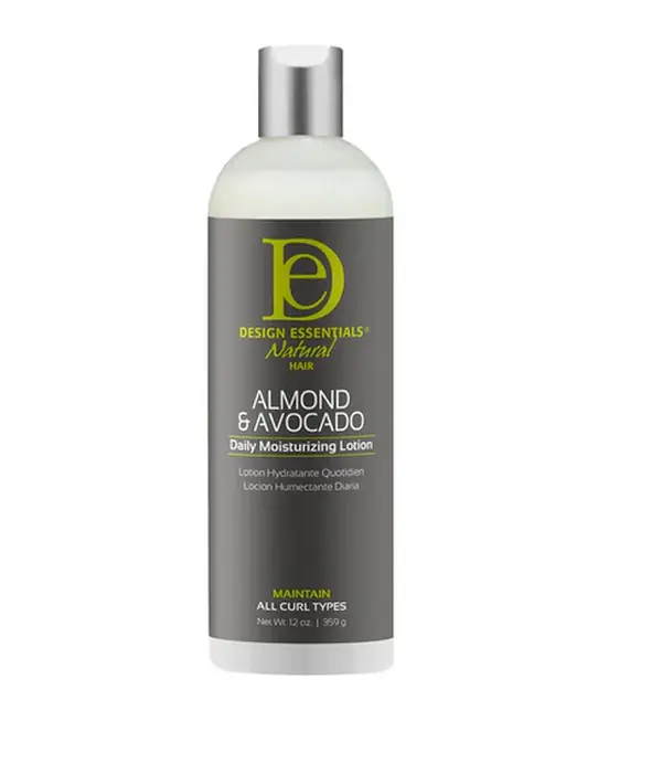 Design Essentials Natural Almond & Avocado Lightweight Daily Leave-In Hair Lotion - 12 oz Unisex Haircare with Hydrating Botanical Repair Blend, Jojoba, Olive, Cocoa for Moisture, Curly Locks, Shiny Hair, Frizz Control, Non Toxic, Hydration Boost, Liquid,