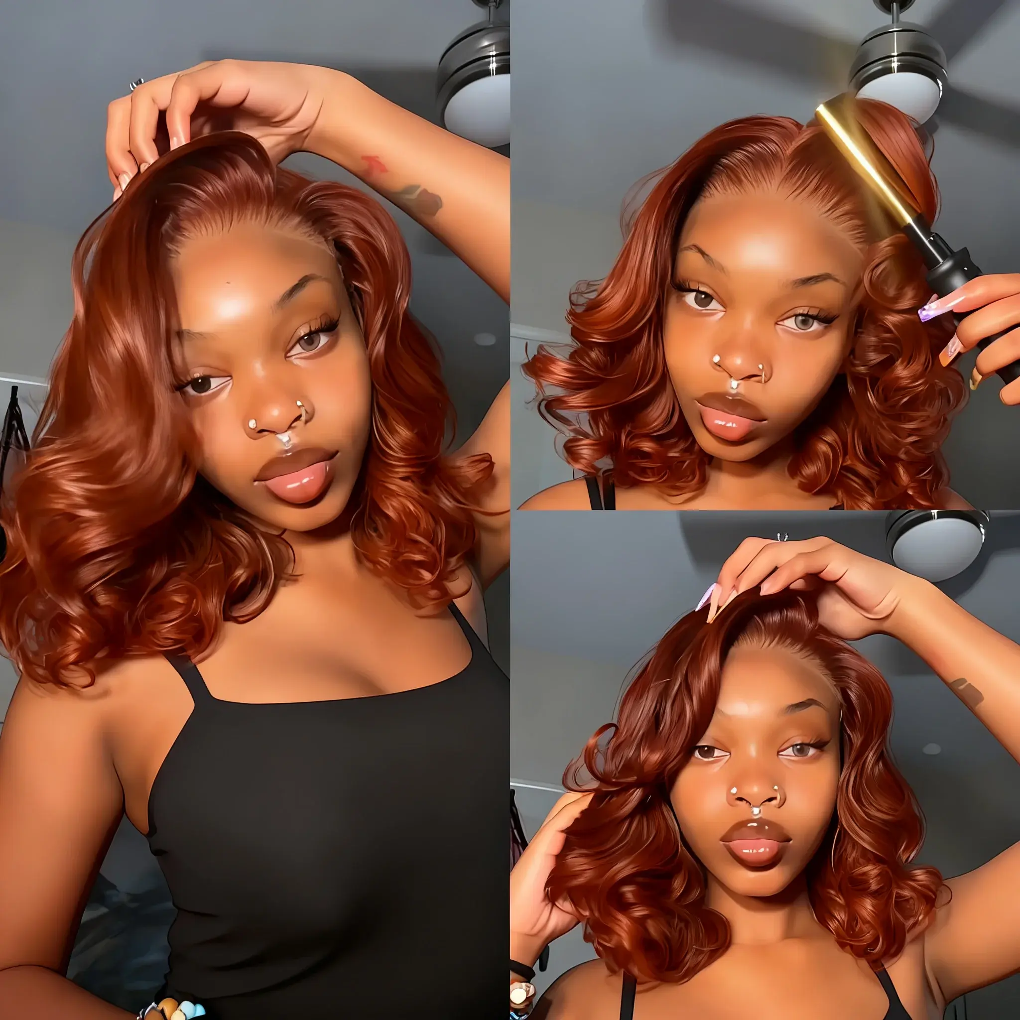 Reddish Orange Color Wig 200% Density 14 Inches Full 13X4 Lace Frontal Wig Human Hair Wigs Short Bob Human Hair Wig For Women Ginger Red Colored Pre-Plucked With Baby Hair Transparent Lace Front BOB Wigs