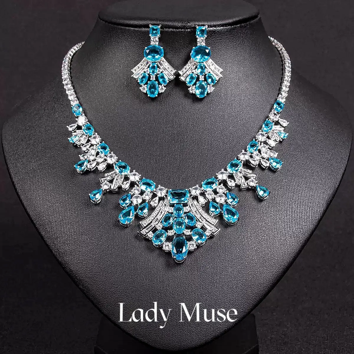 925 Silver Lab-Created ECO Diamond Aquamarine Set
