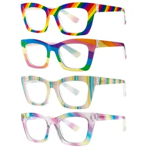 DEAAOK 4-Pack Oprah Style Reading Glasses for Women Blue Light Blocking Stylish Oversized Computer Readers Spring Hinge