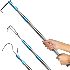 Cargo Grabber - 6.3 Ft Heavy Duty  Accessories Telescoping Pole with 3 Hooks, Reach Retriever Tool for Pickup  Bed, Accessories, and More (Blue)