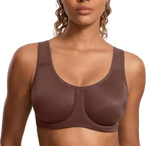 Plus Size Memory Underwire Sports Bra, Mid Padded Push Up Shaping Bra with Side Support, Shockproof Breathable 3 Hook Bra 34C-48H