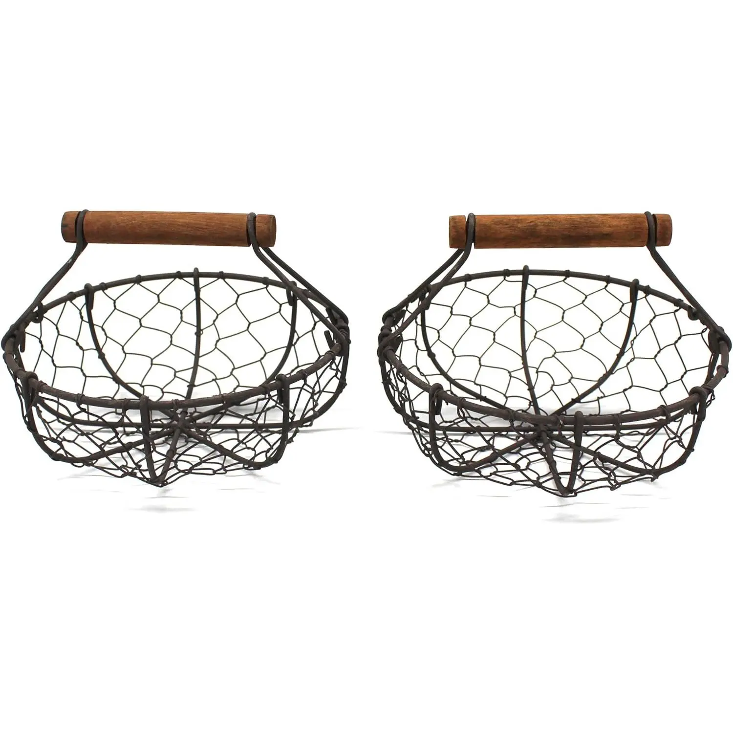 Chicken Wire Egg Baskets Rust Gathering Baskets with Wooden Handle Country  Style Storage Baskets. Set of 2 (Round)