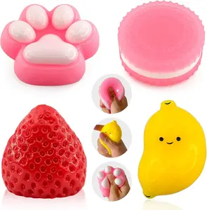 4Pcs Squishy Toys, Soft Sensory Fidget Taba Squishies for Stress Relief, Kawaii Fufu Squeeze Toys for Kids & Adults, Party Favors, Goodie Bag Filler