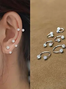 1pcs Super Sparkly 4mm Rhinestone Ear Bone Clip, Dual-Head Screw-On Earring, Nose Ring, Fashion Accessory, Casual Style, Alloy Material