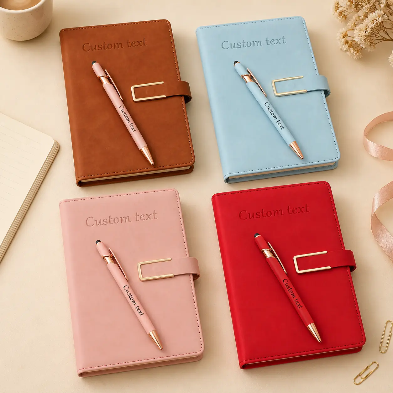 Simple Compact & Practical A5 Notebook & Pen Set - 2-Piece A5 Notebook with Custom Text Pen, Personalized Office School Stationery, Great Gift for Friends