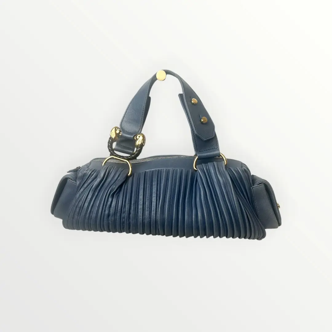 Pre-owned Bvlgari LEATHER Shoulder Bags Blue Pleated Handle Bag