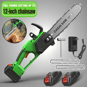 12 Inch Brushless Chainsaw, Cordless Chainsaw, 21V, with 2 3.0Ah Batteries and 2 Chains, Lightweight Handheld Saw for Tree Pruning, Wood Cutting, Trimming