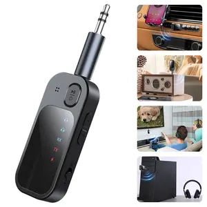 KUST Bluetooth 5.4 Car Adapter Wireless Audio Transmitter Receiver 3.5mm Aux Jack Dual Link for Car Airplane Home Stereo with 12H Battery Life & Dual Pairing