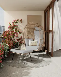 GARVEE Oversized Egg Chair with Ottoman, Wicker Rattan Hanging Pod Chair with Thick Cushion, Weather-Resistant Swing Seat for Indoor Outdoor Use, Boho Modern Lounge Chair for Patio, Garden, Porch, Backyard