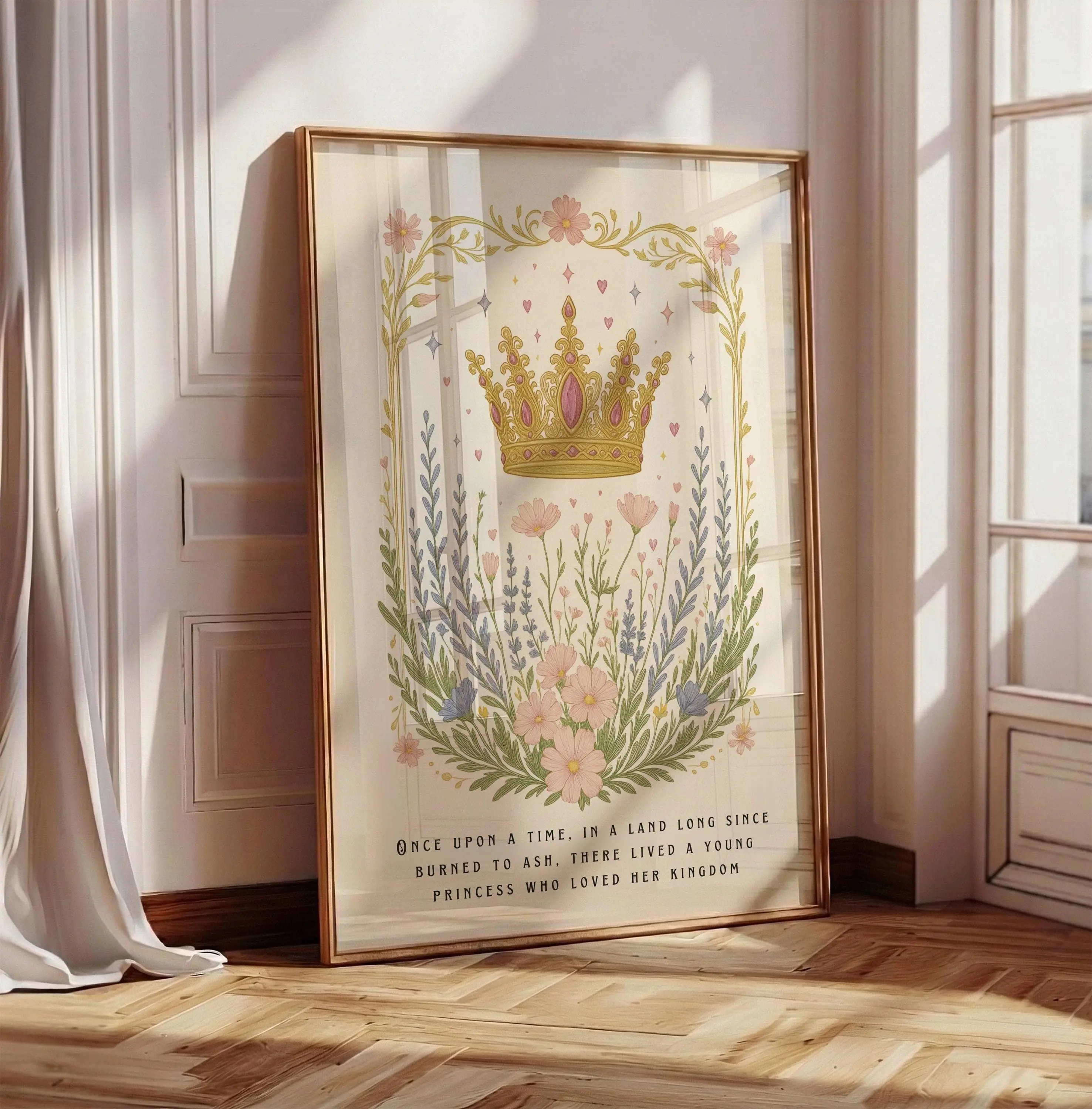 [UNFRAMED] Throne Of Glass TOG Print, Once Upon A Time Quote, Floral Wall Art for Book Lovers